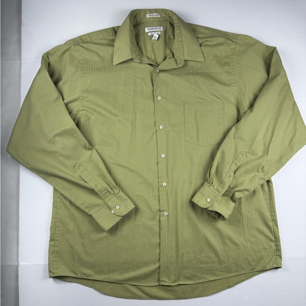 Van Heusen Olive wrinkle free long sleeve button up dress shirt size 17 1/2 neck